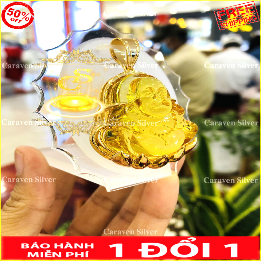 Mặt phật di lạc vàng trong viền bọc mạ vàng 18k - Kích thước 3.5x4cm,họa tiết rõ nét,sắc xảo,công nghệ xi hiện đại - Caraven silver - TH - Mat day chuyen nam,mat day chuyen nam,mặt dây chuyền mạ vàng,mat day chuyen ma vang