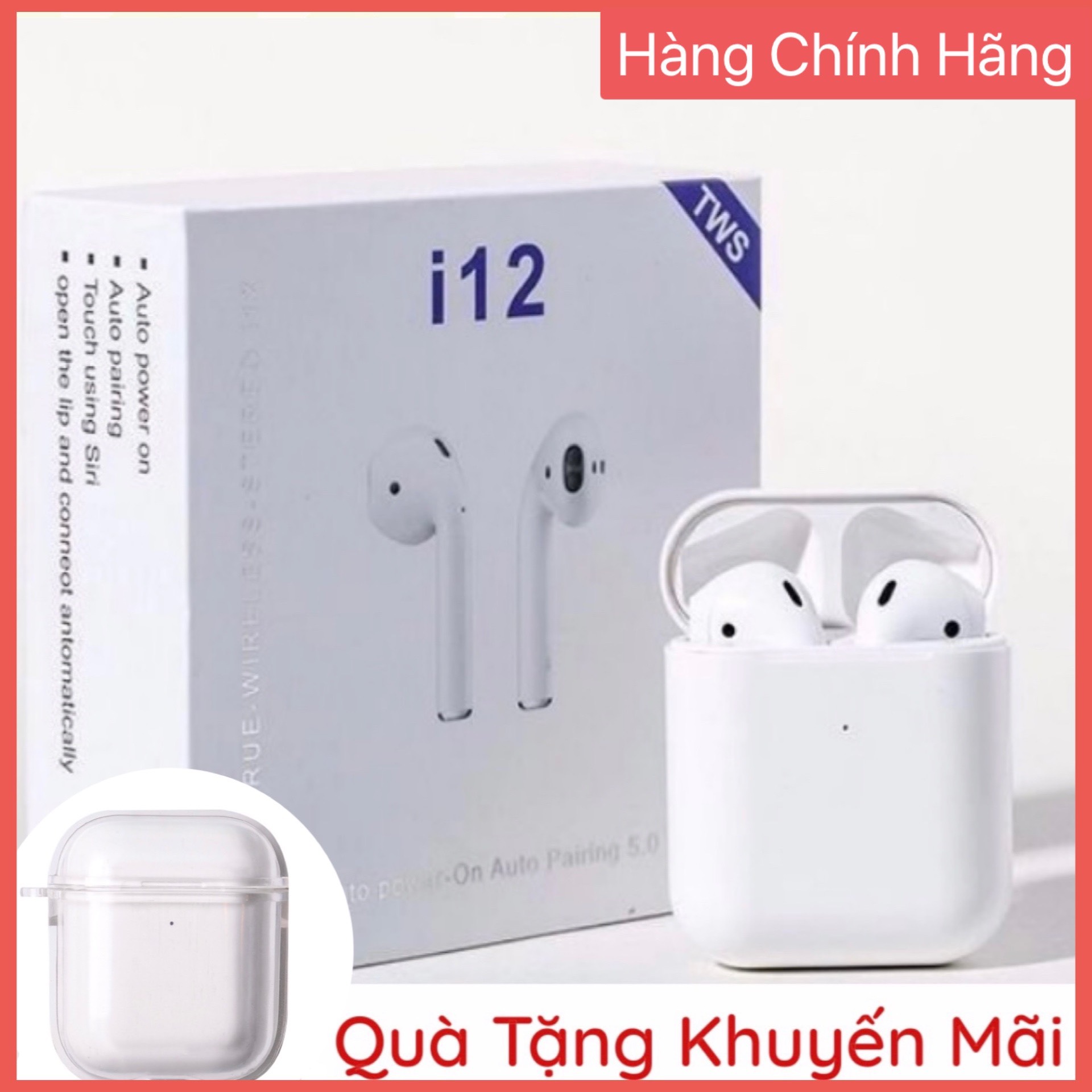 Tai nghe bluetooth không dây i12 tws 5.0 dung lượng pin cao + quà tặng khuyến mãi