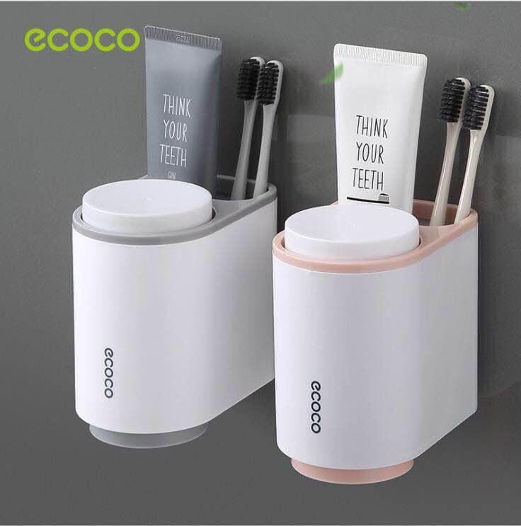Kệ để bàn chải và kem đánh răng ECOCO kèm 2 cốc (có miếng dán cường lực)