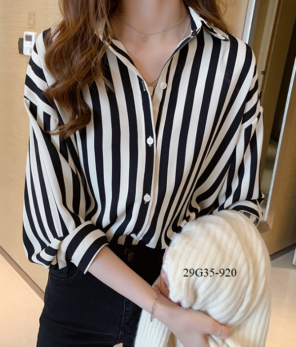 Áo sơ mi nữ sọc tay bồng