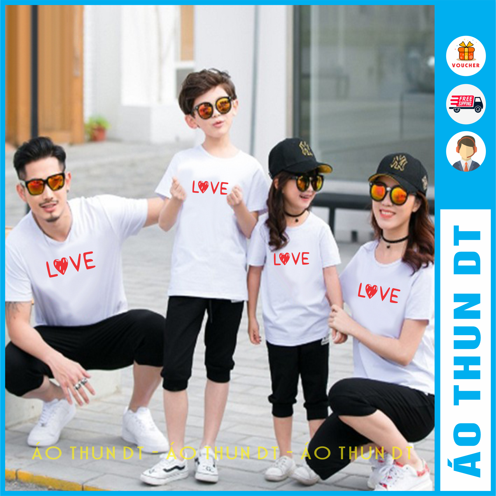 Áo thun màu đỏ, trắng, mẫu áo gia đình hình LOVE