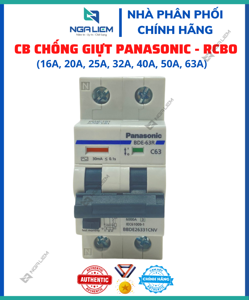 CB Chống Giật 2 Pha Panasonic - 16A, 20A, 25A, 32A, 40A, 50A, 63A (RCBO)
