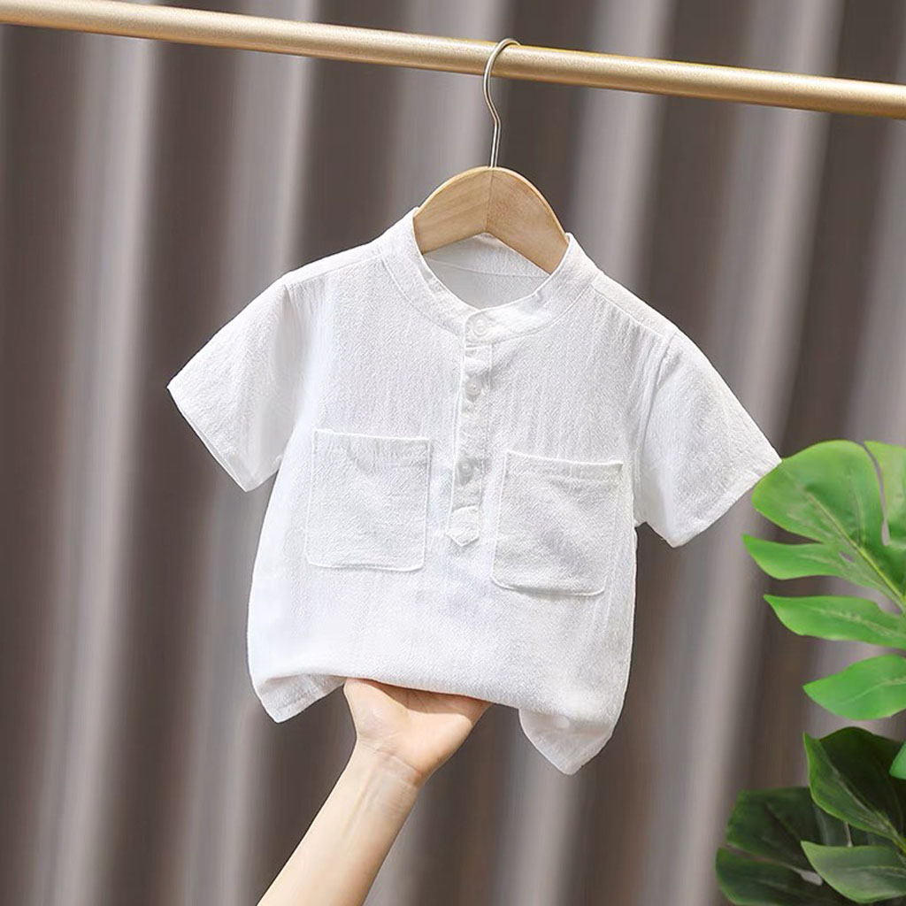 Áo cộc tay bé trai 2 túi, áo sơ mi chất đũi xước cao cấp cho bé từ 7-28kg - lila kids