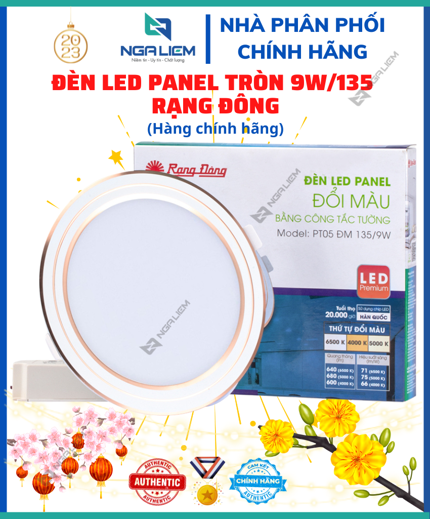 Đèn LED Panel tròn PT05 9W/135 Rạng Đông (Viền Vàng/ Viền Bạc)