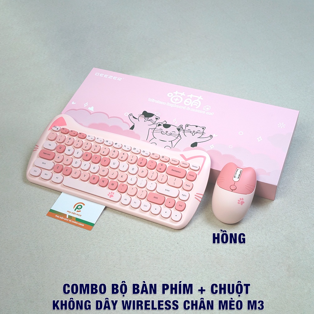 Chuột bàn phím không dây Remax Wireless - Bộ bàn phím Chuột máy tính không dây Wireless dễ thương hồng cute GEEZER M3 đối thủ của Logitech