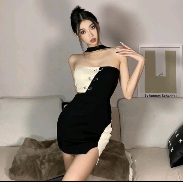 Đầm ôm body phối đọc lạ chất thun Gân dày dặn co giãn 4 chiều