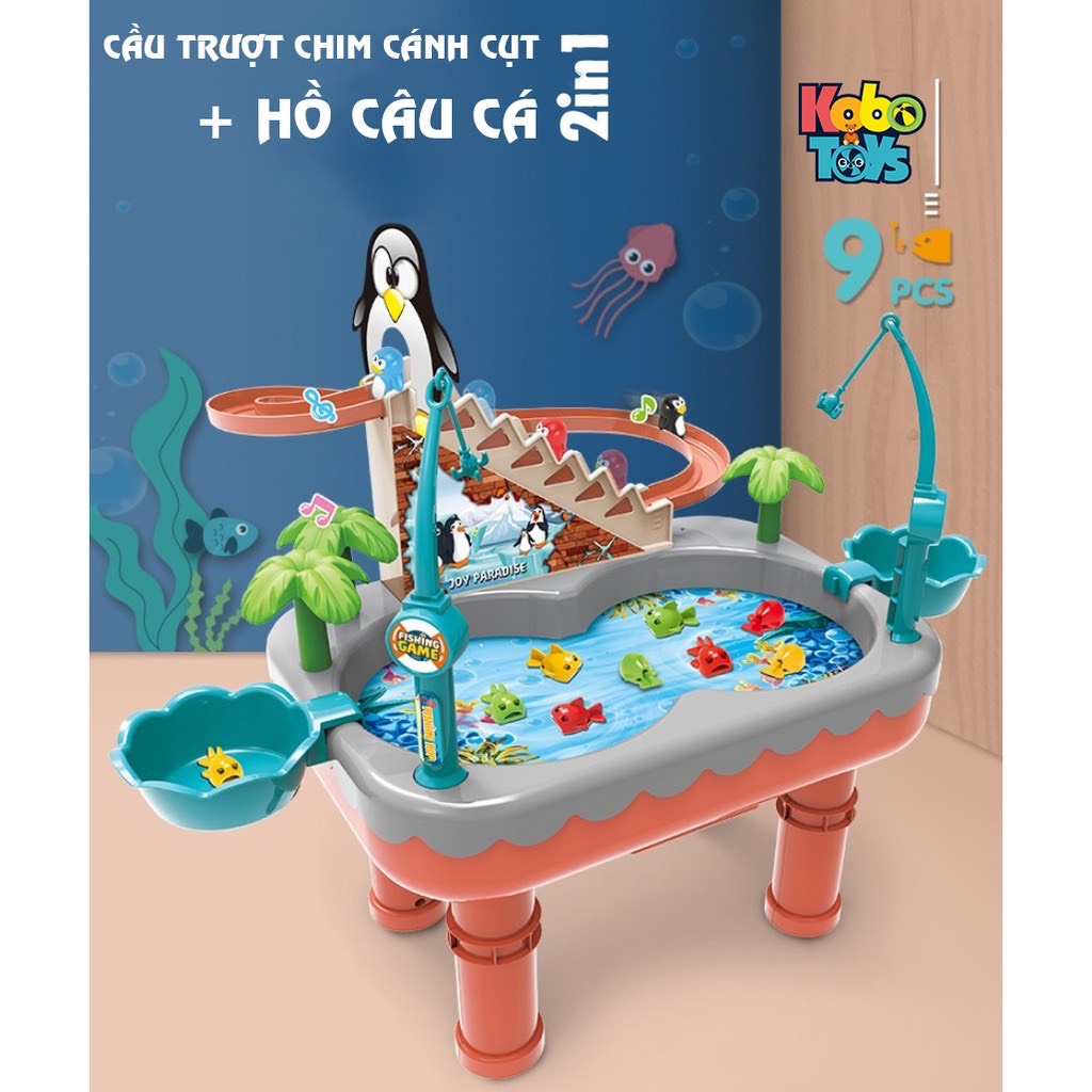 Đồ chơi câu cá chim cánh cụt 2in1 kèm cầu tuột