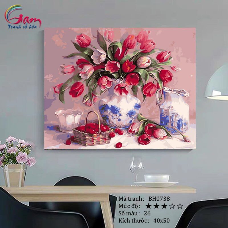 DIY Painting By Numbers Kit Floral Painting No BH0738 Tulip Painting For Home Wall Decor, New Hobby And Gift Picture On Canvas Acrylic paint Coloring By Number