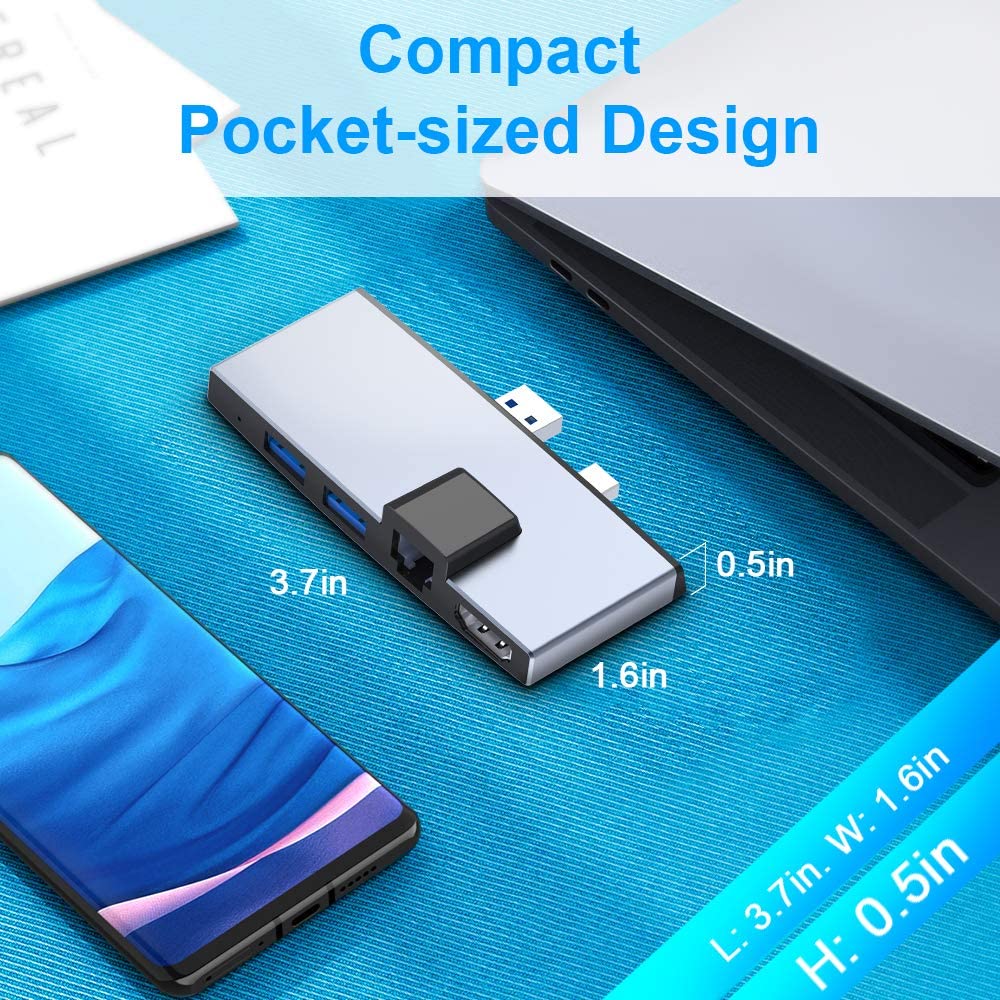 Surface Pro Dock for Surface Pro 6/Pro 5/Pro 4 Hub Docking Station with 4K HDMI Converter Adapter 3 USB 3.0 Ports(5Gps) SD/TF(Micro SD) Card Reader Combo Microsoft Surface Pro Dock