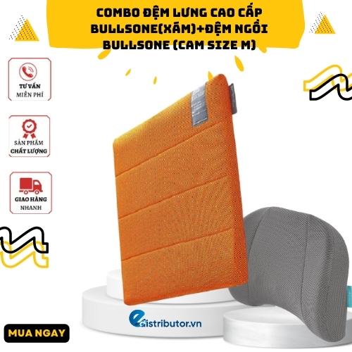 Combo Đệm Lưng Cao Cấp Bullsone(Xám)+Đệm Ngồi Bullsone (Cam size M)
