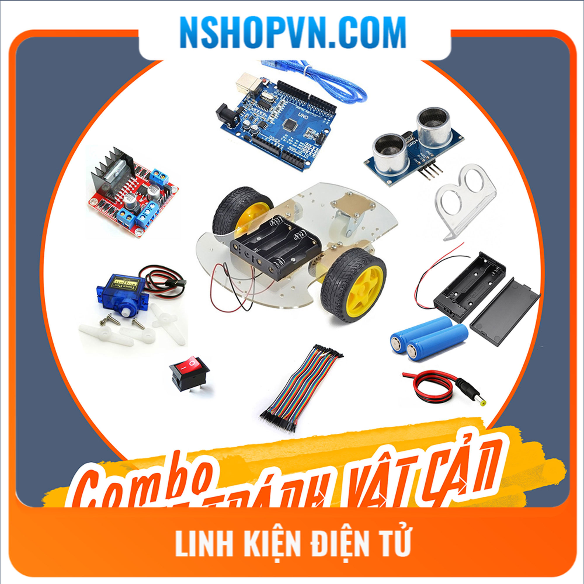 Combo tự làm xe 3 bánh tránh vật cản Arduino