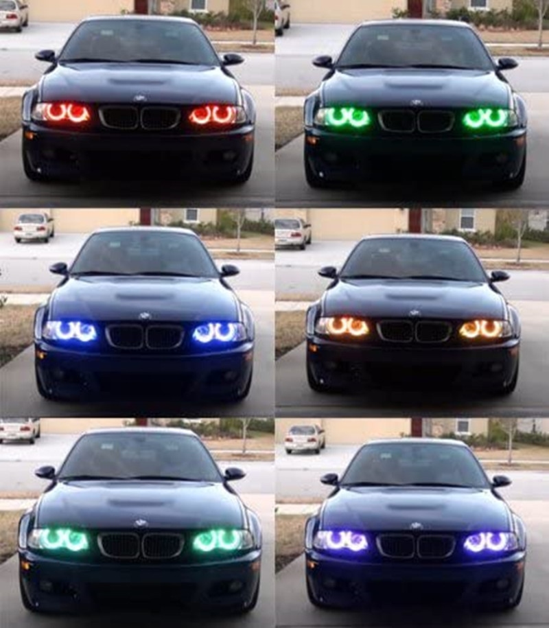 ✥◎۞ Bowen RGB Led angel eye Headlight Multi-color remote control colorful aperture For BMW E36 E38 E39 E46 4x131 mm Accessories