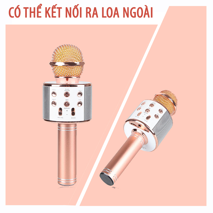 Mic Hát Karaoke Bluetooth Không Dây WS858 - Âm vang - Ấm - mic hát karaoke cầm tay mini - micro hát trên xe hơi - mic hát karaoke hay nhất hiện nay