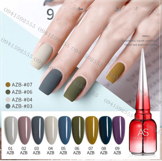 Set sơn gel as mã azb mẫu chai đỏ nhọn 9 chai 15ml siêu hot siêu xịn