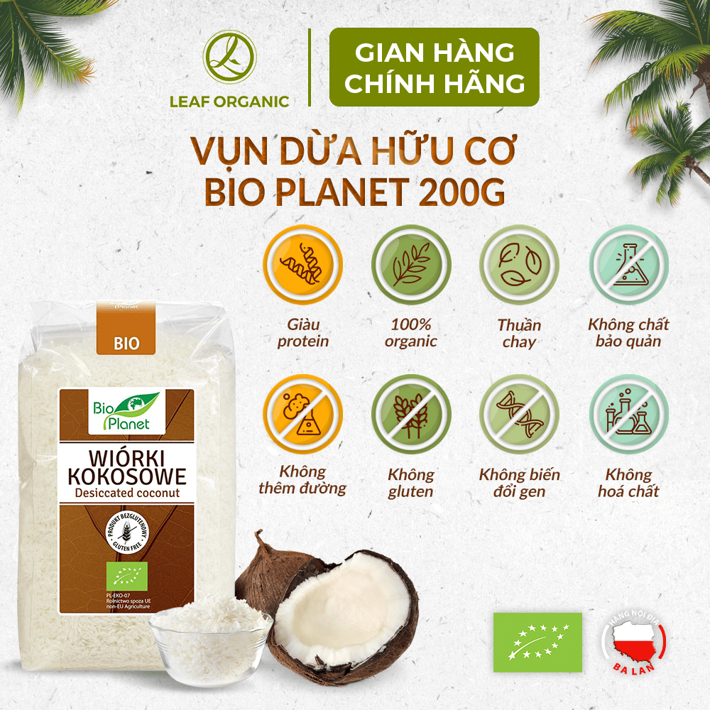 Vụn dừa hữu cơ Bio Planet 200g