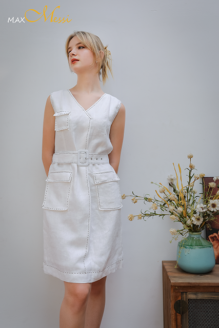 [HCM]Đầm Linen túi hộp đột chỉ VENUS - MaxMessi