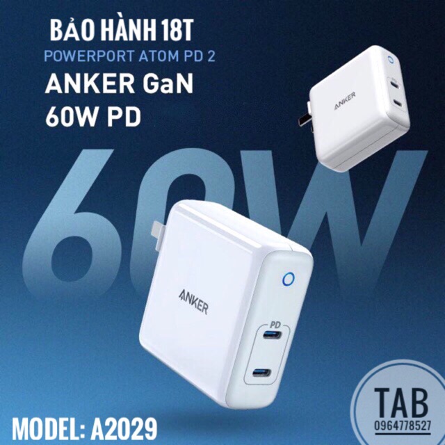 Củ sạc 2 cổng ANKER A2029 kèm cổng PD 60W Type-C+USB chất lượng đảm bảo sản phẩm đang được săn đón trên thị trường và cam kết hàng đúng mô tả