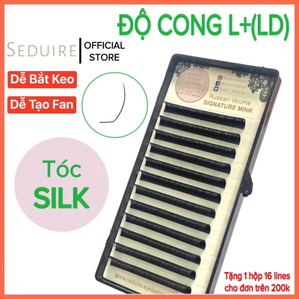 Mi khay SEDUIRE độ cong L+(LD) (12 hàng), tóc SILK
