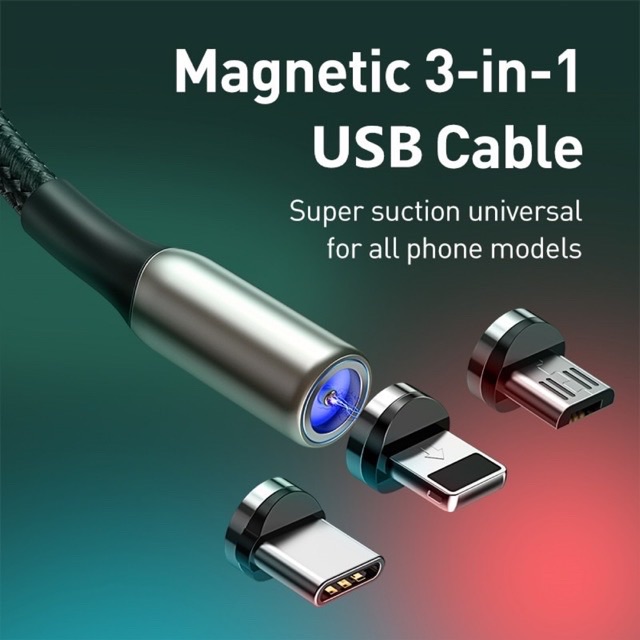 [Phân Phối chính hãng] Cáp sạc nam châm 3 đầu Micro/Typec/Lightning chính hãng Baseus