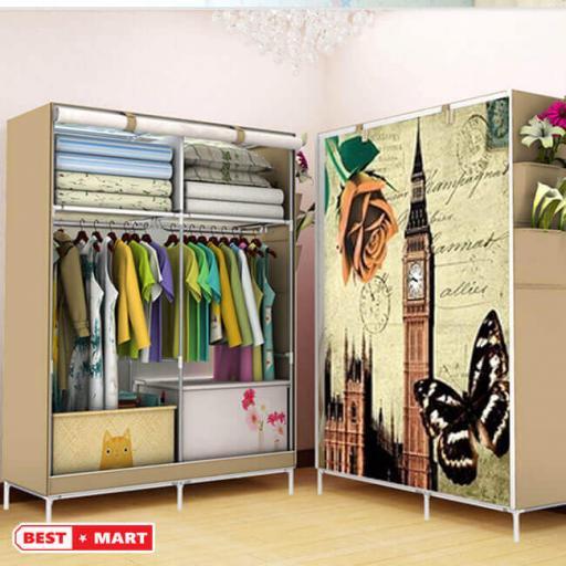 Tủ quần áo bằng vải không dệt cao cấp, họa tiết 3D thiết kế 2 buồng 6 ngăn, khung sắt chịu lực tốt, Tu quan ao bang vai khong det cao cap, hoa tiet 3D thiet ke 2 buong 6 ngan, khung sat chiu luc tot