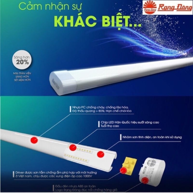 Đèn LED bán nguyệt Rạng Đông 20W 60 cm, Chứng nhận KC Korea, ChipLED Samsung, 2 năm bảo hành M36