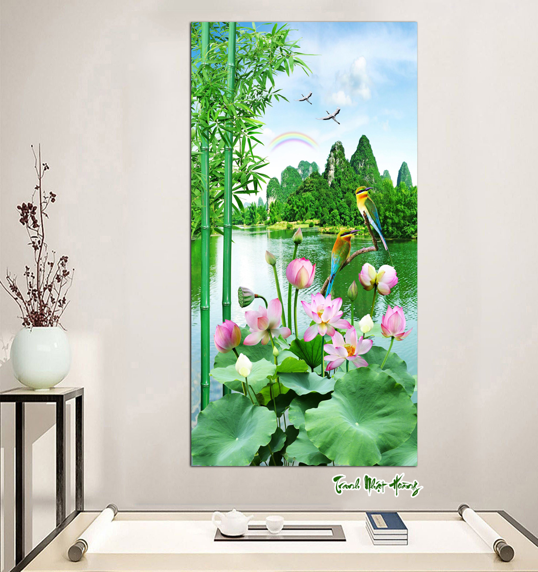 Tranh dán tường hoa sen khổ đứng