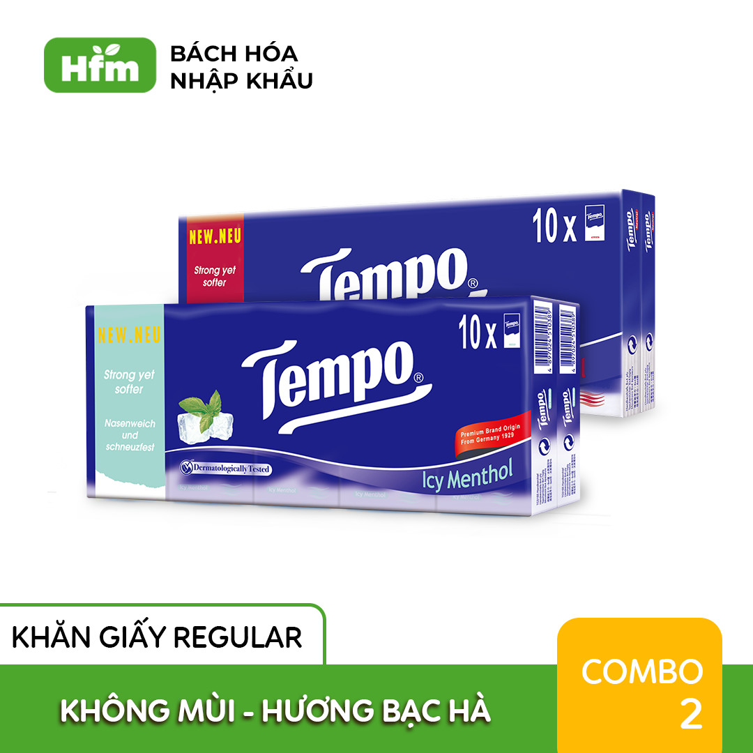 [COMBO 2 LỐC REGULAR] Khăn Giấy Tempo Regular Icy Menthol (10 gói/Lốc) - Thương Hiệu Đức