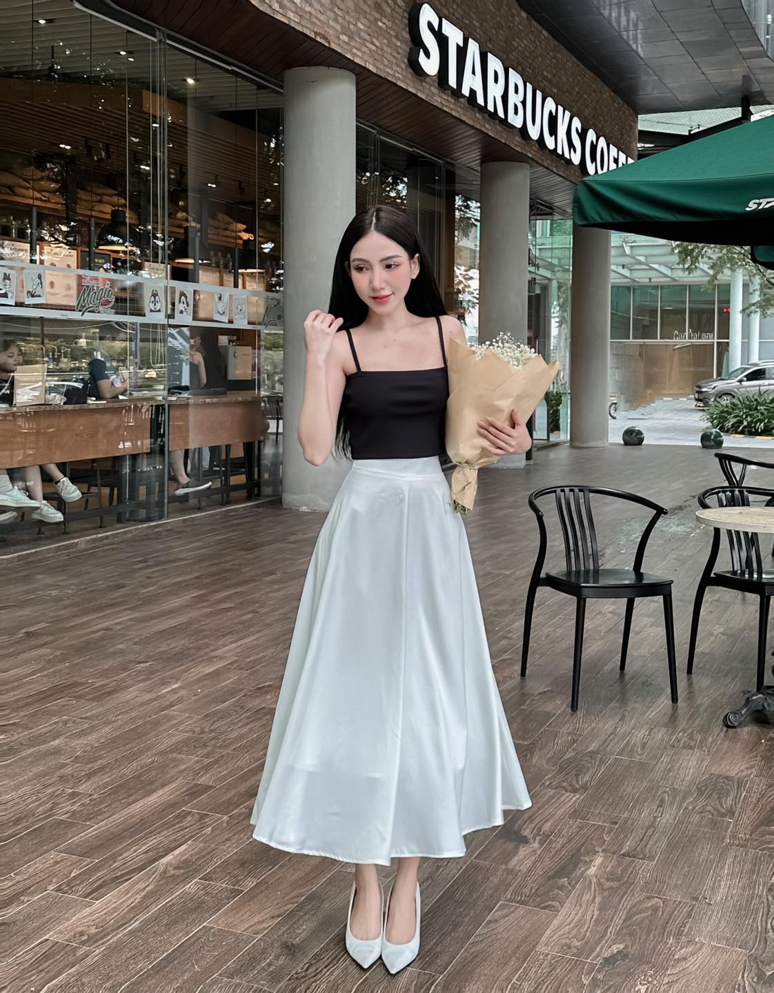 Chân váy lụa satin nữ 2 lớp "Long skirt"EllyClothing