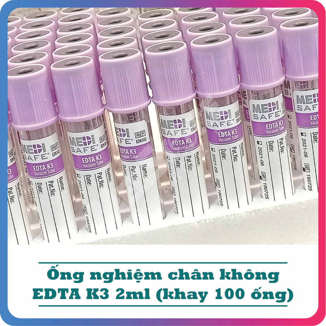 Ống nghiệm chân không EDTA K3 2ml MEDISAFE kháng đông khay 100 ống - TBYT