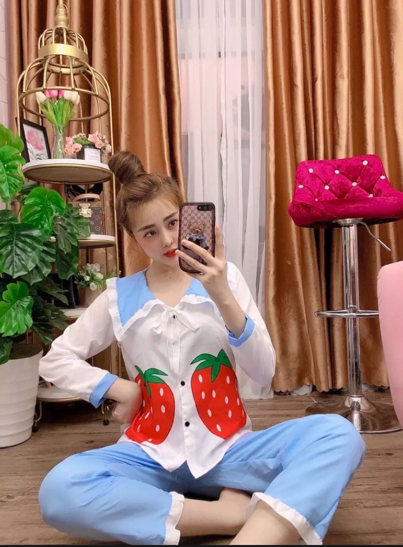 Đồ bộ pijama tay ngắn quần dài vải kate lụa mềm mịn siêu xinh, size dưới 58kg