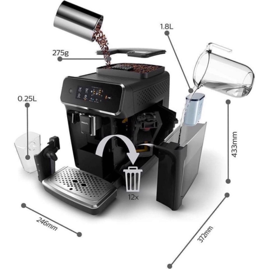 Máy Pha Cà Phê Tự Động Phillips EP2221/40 / EP2231/40, Philips Coffee Maker, Máy Pha Café, Espresso, Cappuccino, Áp Suất 15 Bar, Dung Tích 1.8L, Máy Pha Cà Phê Gia Đình, Cho Văn Phòng, Nhập Khẩu Rumania, Bảo Hành 12 Tháng