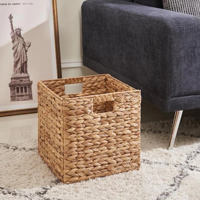Square Folding water hyacinth basket 27x27x27