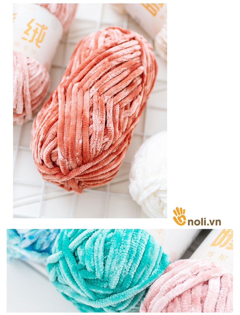 Len nhung chenille 6mm đan móc khăn, chăn, áo, thú bông, siêu mềm mịn, không rụng lông, ấm áp 100g nội địa Trung