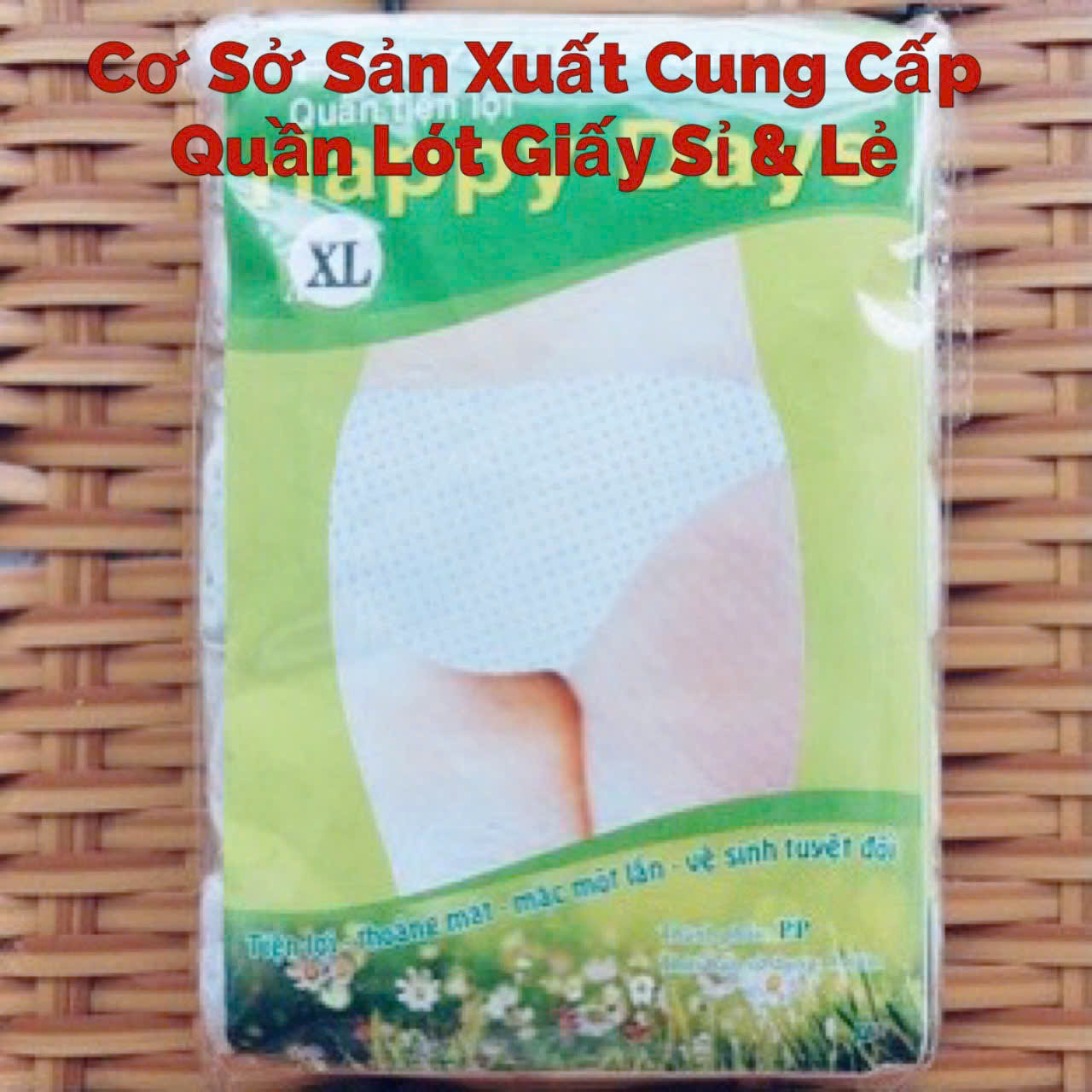Combo 10 Gói Quần Lót Giấy Happy Days Xanh 1 gói 5 chiếc (MSP: Đáy Liền - 1lớp đáy, Đáy Cotton - 2lớp đáy, Lưng Ren - 2lớp đáy)