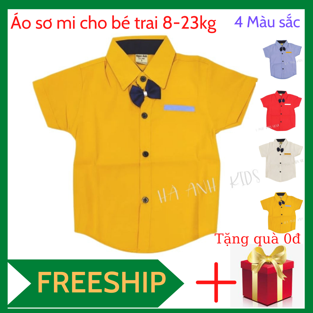 Áo sơ mi tay ngắn/ dài chất co giãn cực chất cho bé trai 17-30kg (xả kho)