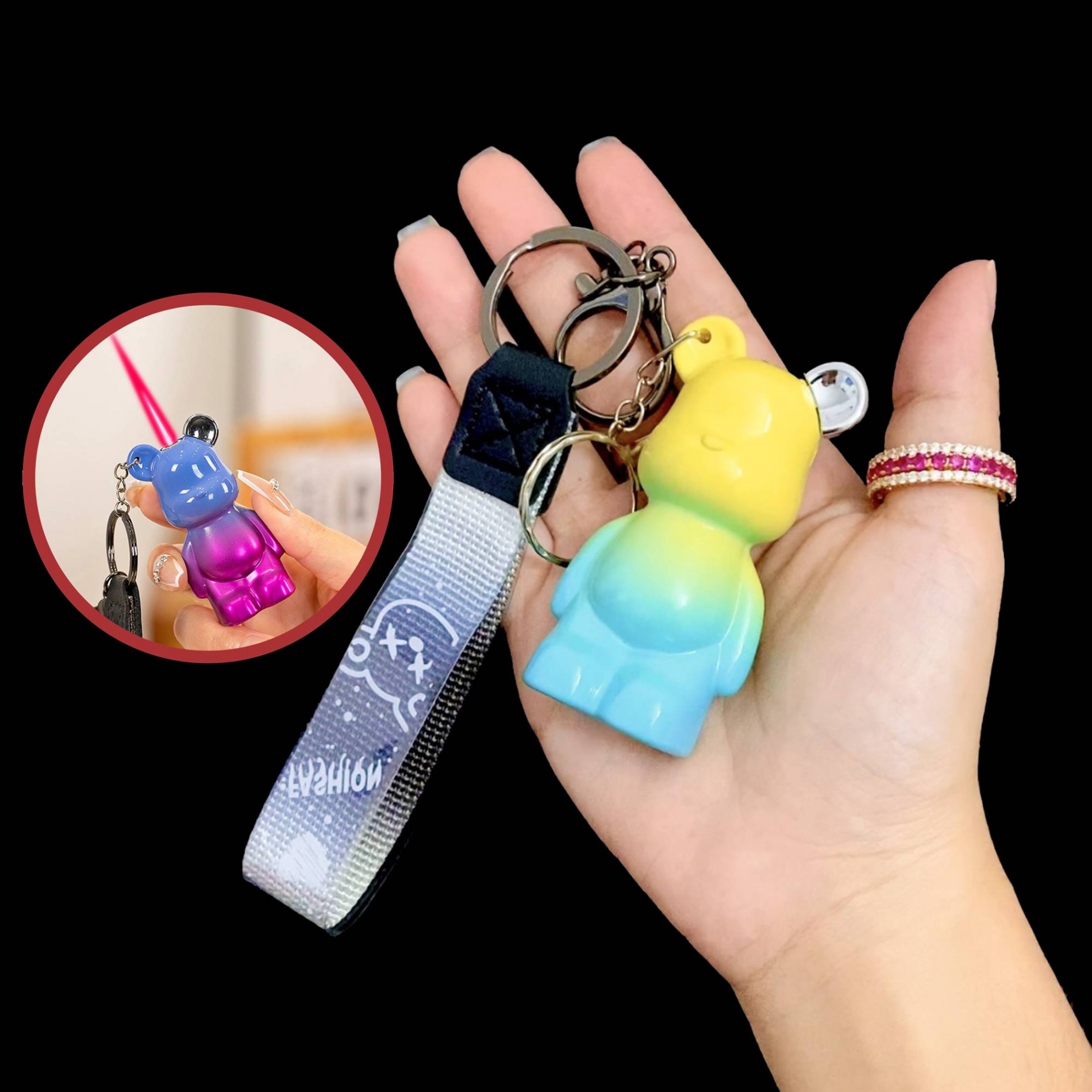 BẬT LỬA KHÈ - MÓC KHÓA HÌNH GẤU BEARBRICK MÀU CẦU VÒNG - (XÀI GAS)