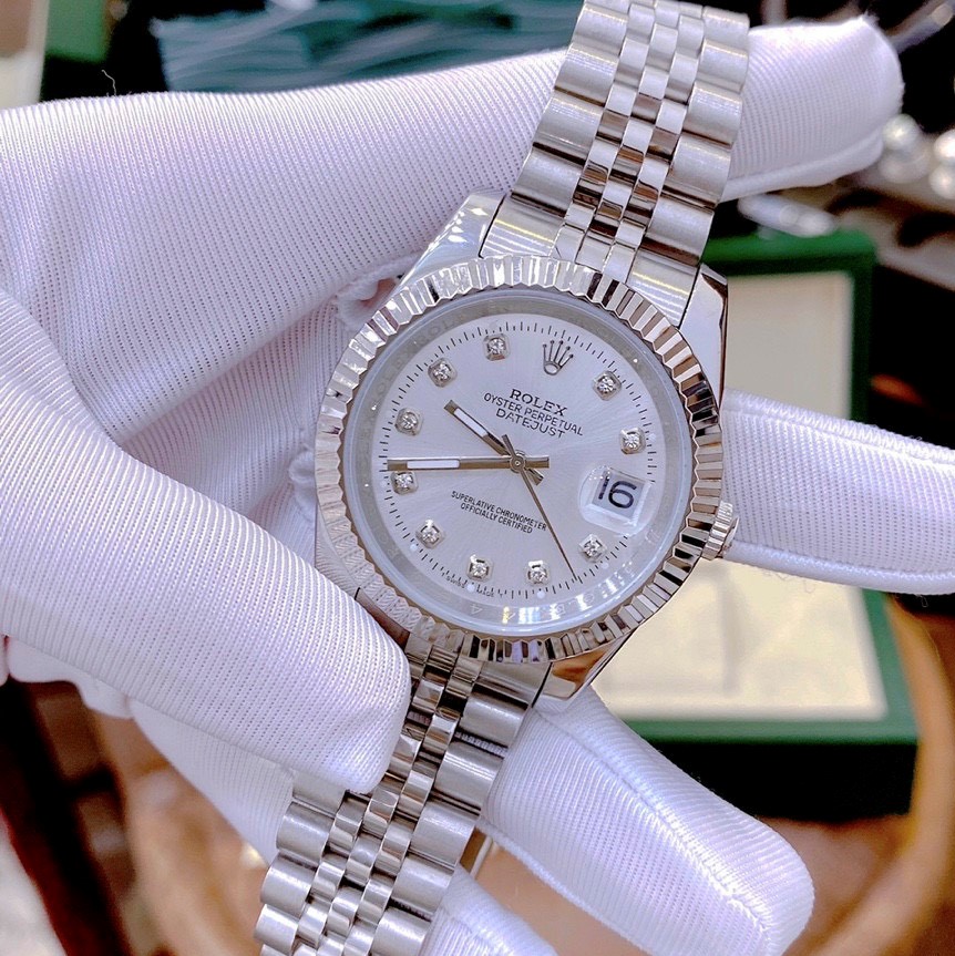 [HCM]Đồng Hồ Rolex Nam Dây Bạc Mặt Khía Trắng 41mm