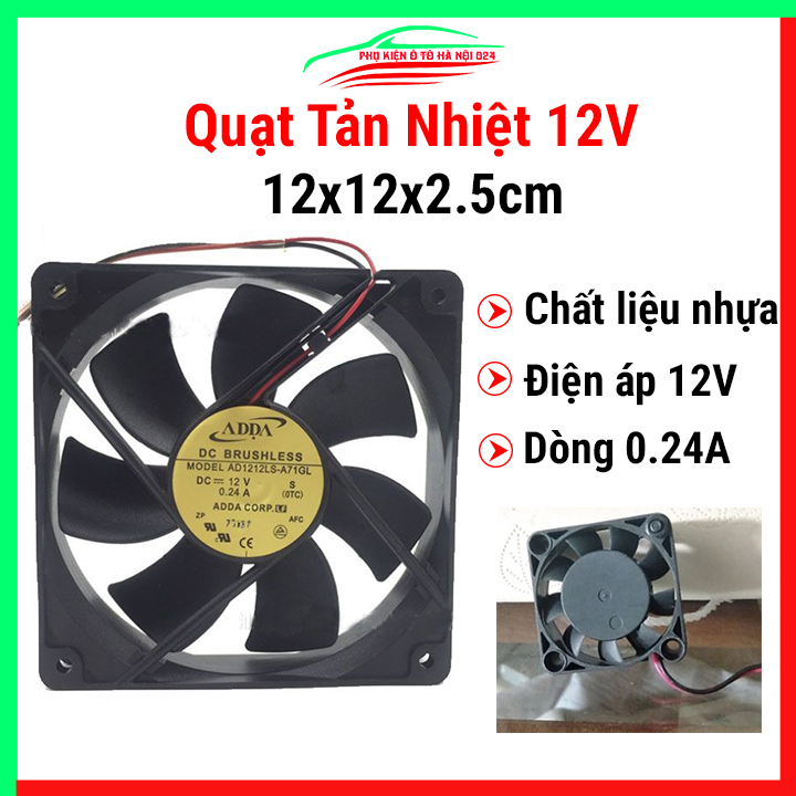 Quạt tản nhiệt Brushless 12V hàng bãi tốc độ cao 12x12x2.5cm 0.24A