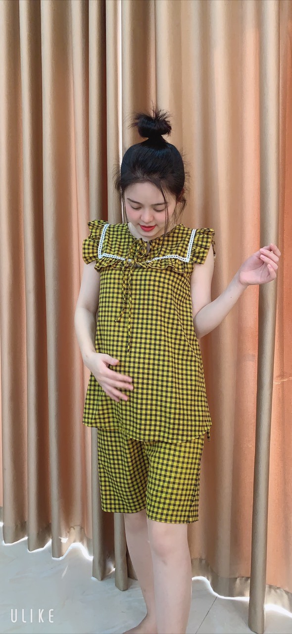 bộ đồ bầu mặc nhà chất mát kẻ sọc trẻ trung