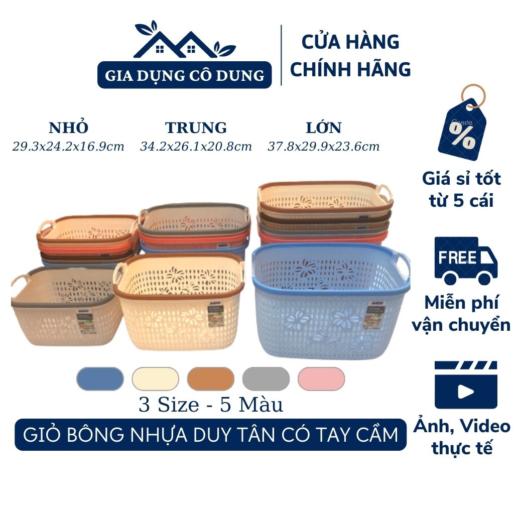 Giỏ bông nhựa duy tân có tay cầm , giỏ nhựa đựng đồ có quai xách