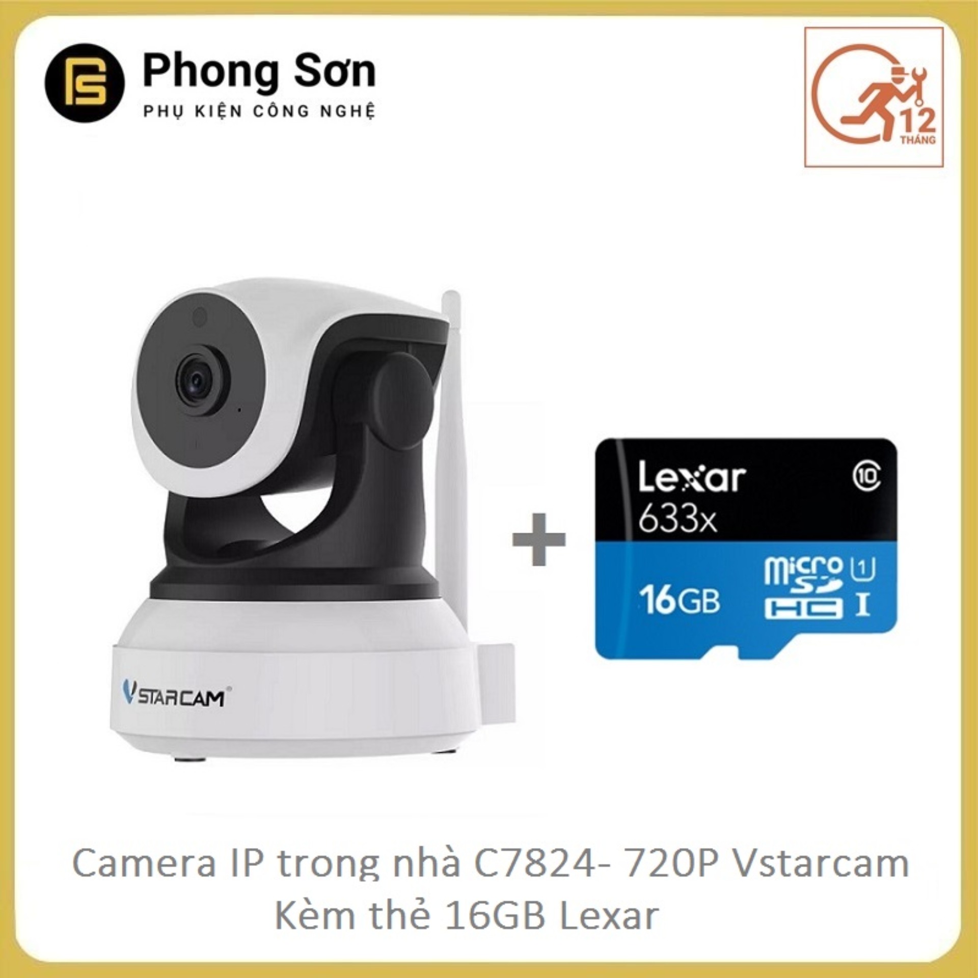 Camera  wifi ip C7824 720P  Vstarcam (Kèm thẻ 16GB Class10)