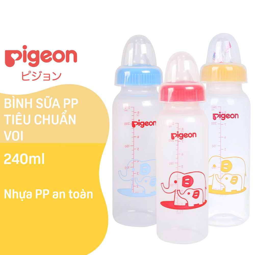Bình sữa cổ hẹp PP tiêu chuẩn Pigeon - Voi đỏ  240ml (M)