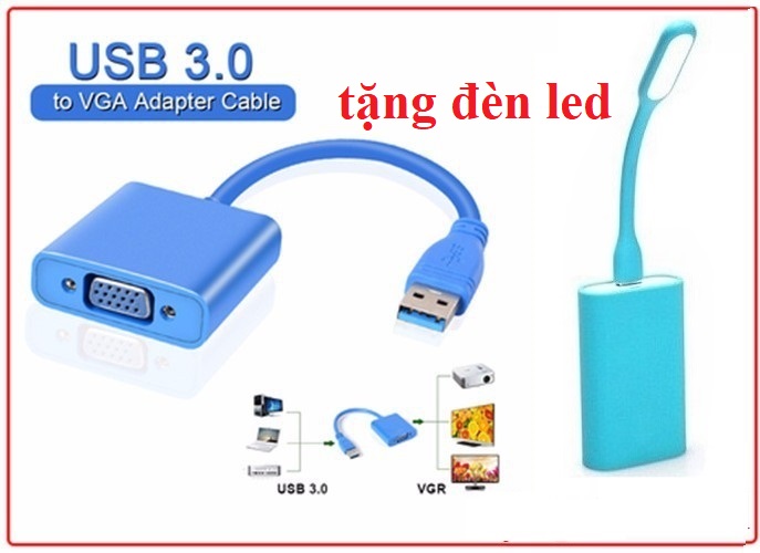 ( Tặng 1 đèn led cắm cổng USB ) Cáp chuyển USB 3.0 to VGA/ Usb 3.0 ra VGA