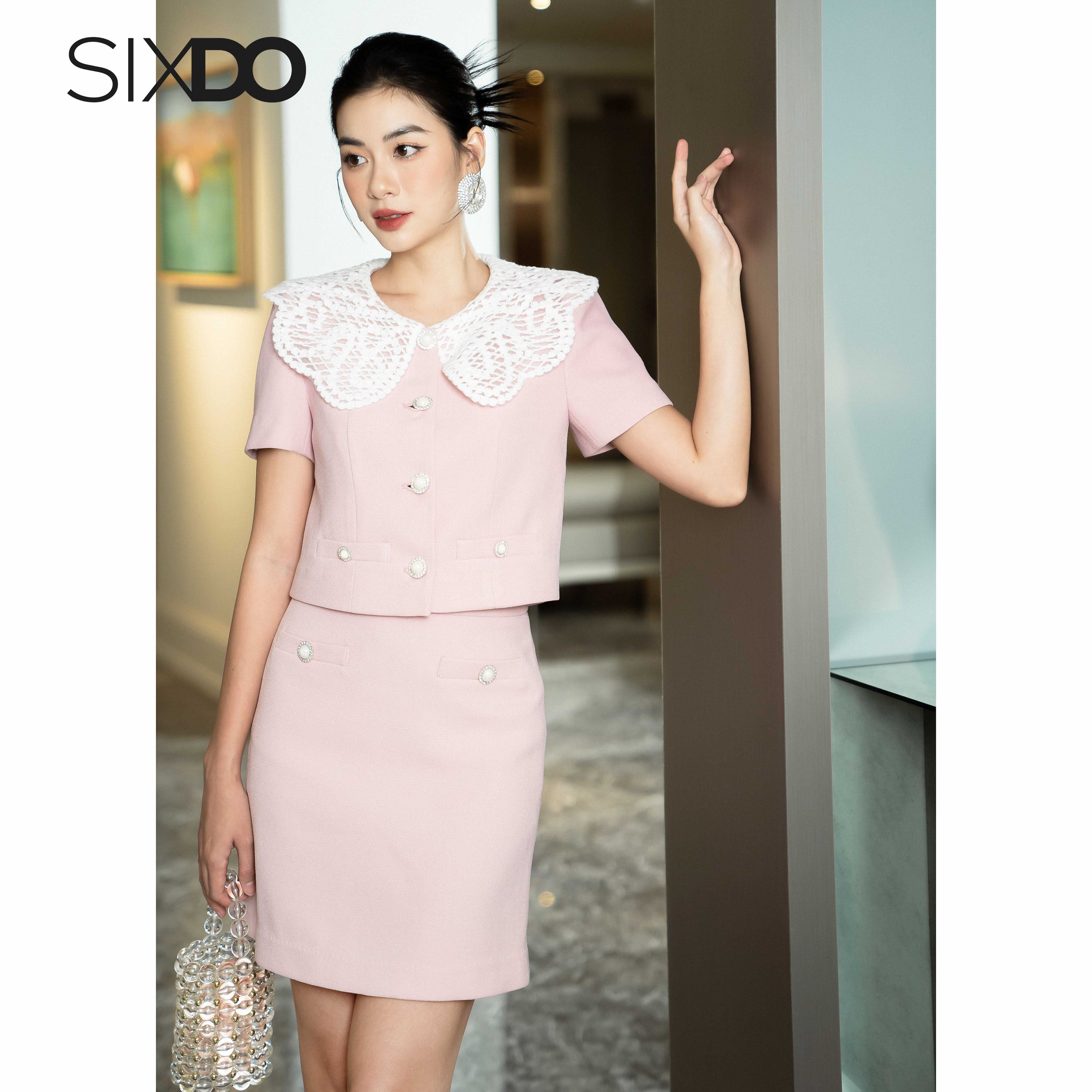 Chân váy hồng dáng chữ A thanh lịch SIXDO (Pink A-line Mini Woven Skirt)