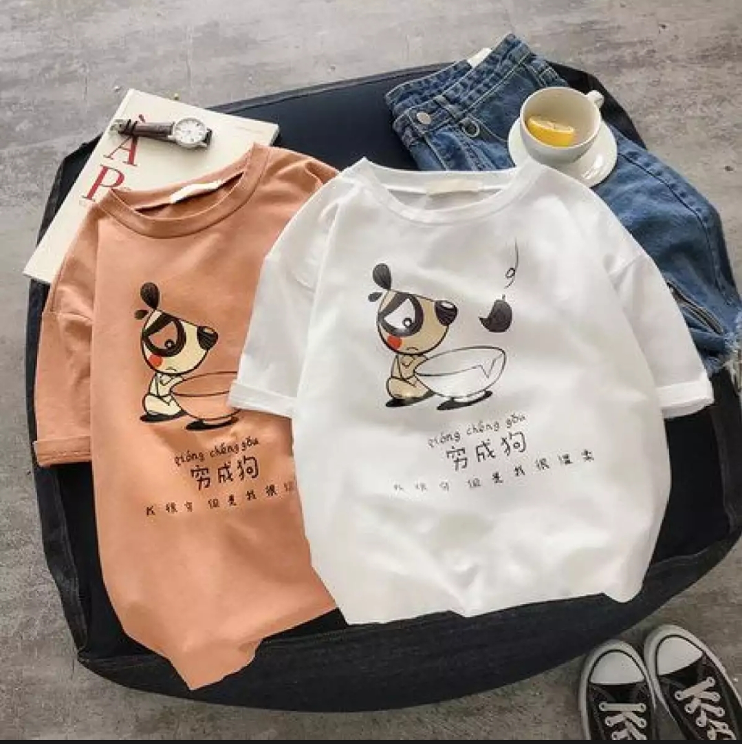 [HCM]áo thun nam nữ form rộng Hàn QUốc in hình Chó Gong Gong độc đẹp vải dày mịn mát