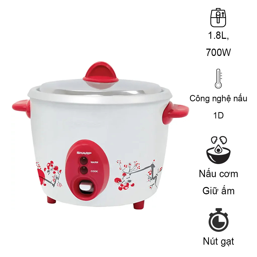 Sharp - Nồi Cơm Điện Chất Lượng, Chính Hãng, Đời Mới 2022 Nồi Cơm Điện | SHARP - Nồi Cơm Điện Nắp Rời Sharp KSH-D18 (1.8L) Công Suất: 700W Dung Tích 1.8 Lít Giữ Ấm Tối Đa: 5 Giờ Lồng Nồi Bằng Nhôm Cao Cấp Có Muỗng Xới Cơm