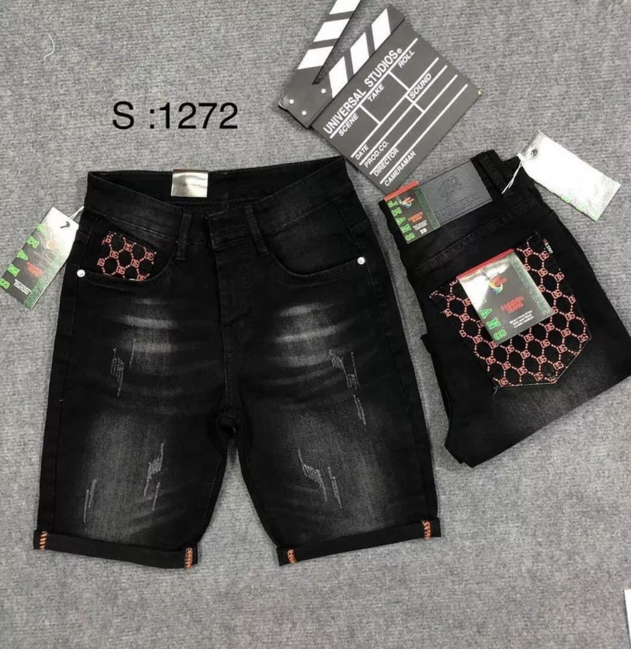 (FREESHIP) Quần short jean nam đen in logo túi quần short nam chất bò vải dày co dãn mẫu mới cao cấp