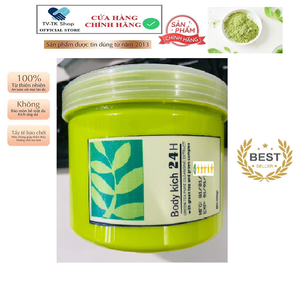 Kem Kích Trắng Body Trà Xanh 24h 500g Ủ Trắng Da Body Toàn Thân Giảm Thâm Sạm Và Mụn Tẩy Tế Bào Chết