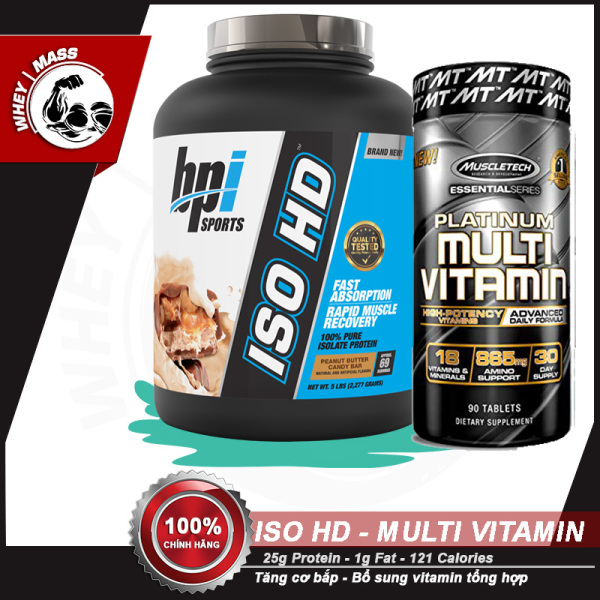 [COMBO] Tăng Cơ Bắp Hồi Phục Cơ Bổ Sung Vitamin ISO HD 5lbs - Platinum Multi Vitamin (90 viên) - Từ Mỹ cao cấp