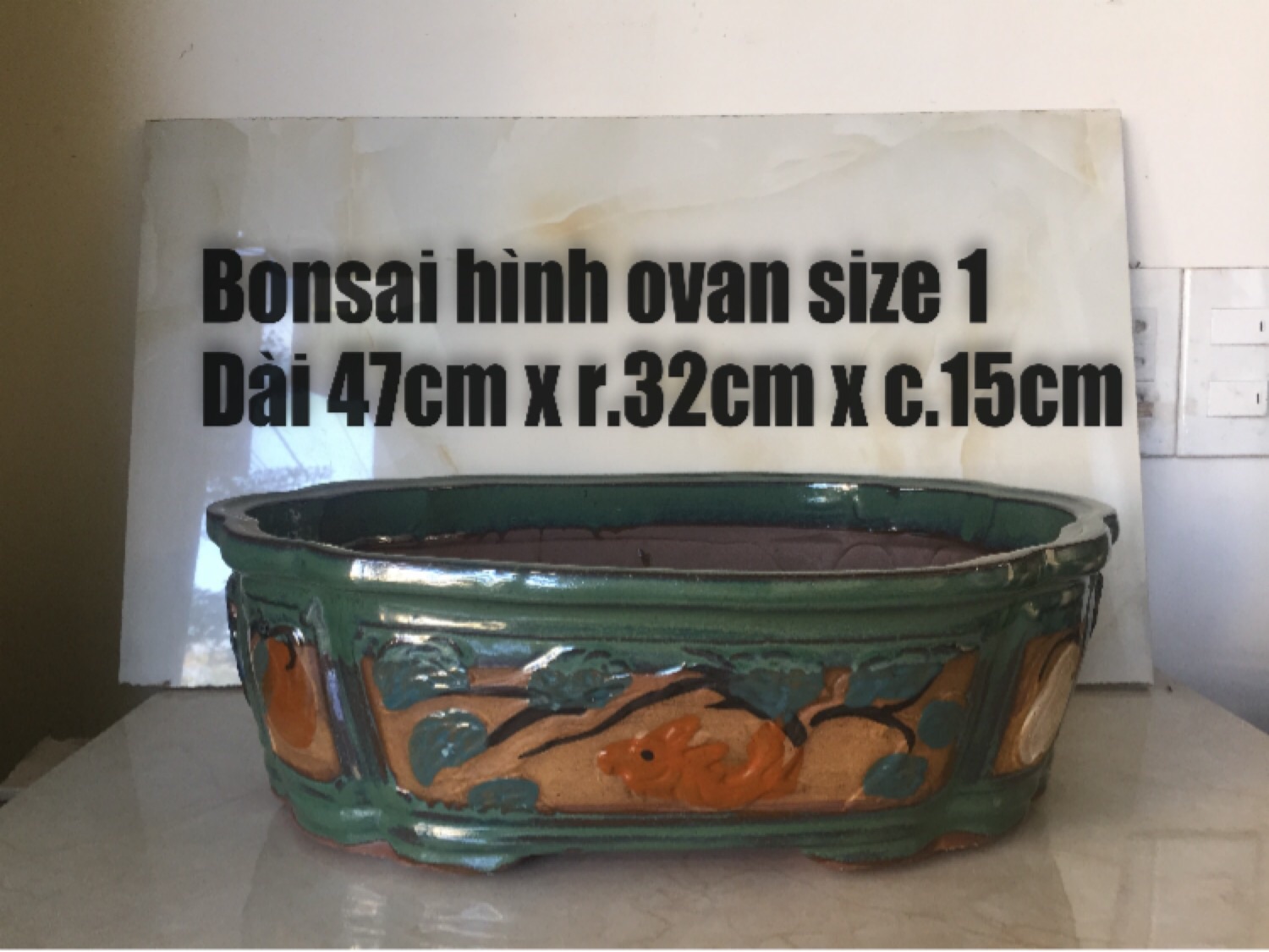 Chậu sứ bonsai cao cấp hình ovan size 1